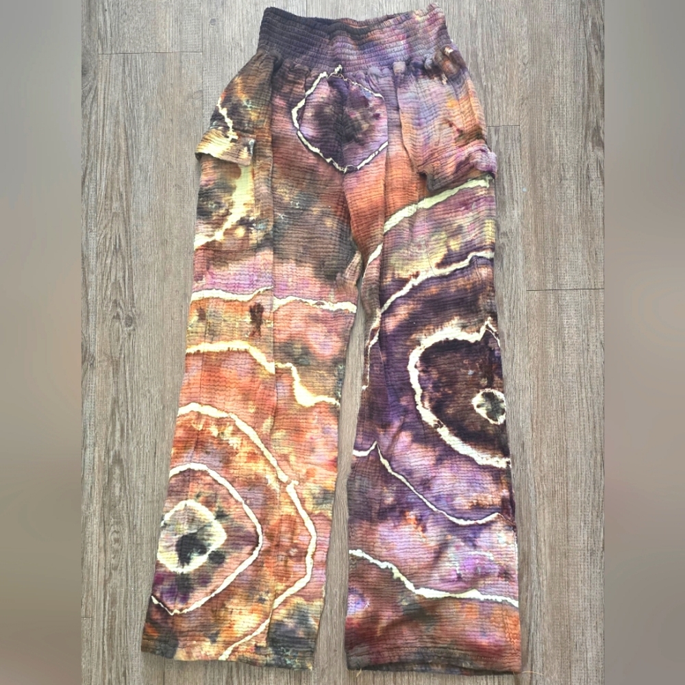 100% Cotton Gauze Ice Dyed tie dye wide leg pants